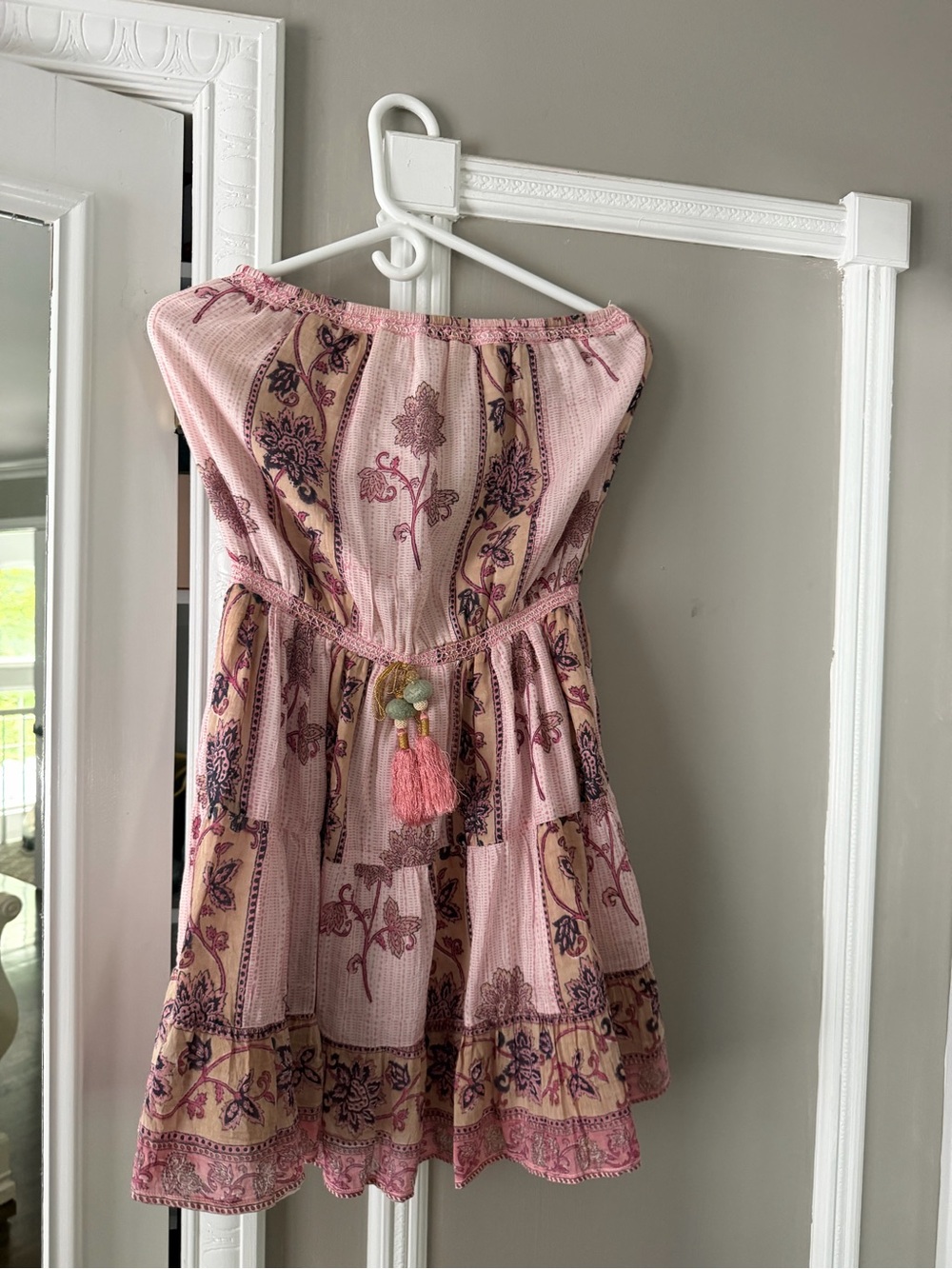 Girls Pink Floral Strapless Summer Dress